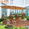 Ô dù chữ nhật 4m7 che bàn ăn gỗ ngoài trời tại sân vườn