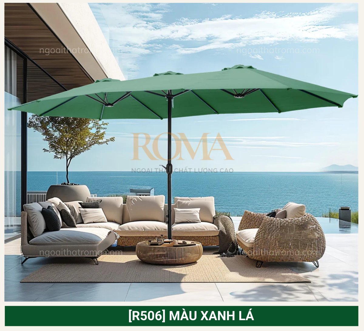 Ô dù chính tâm chữ nhật 4m7 ROMA R07 màu xanh rêu