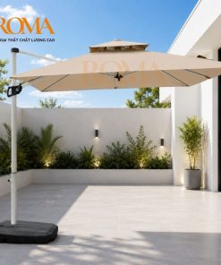 Ô dù lệch tâm vuông 2m5 ROMA R12 màu be, khung thép sơn tĩnh điện