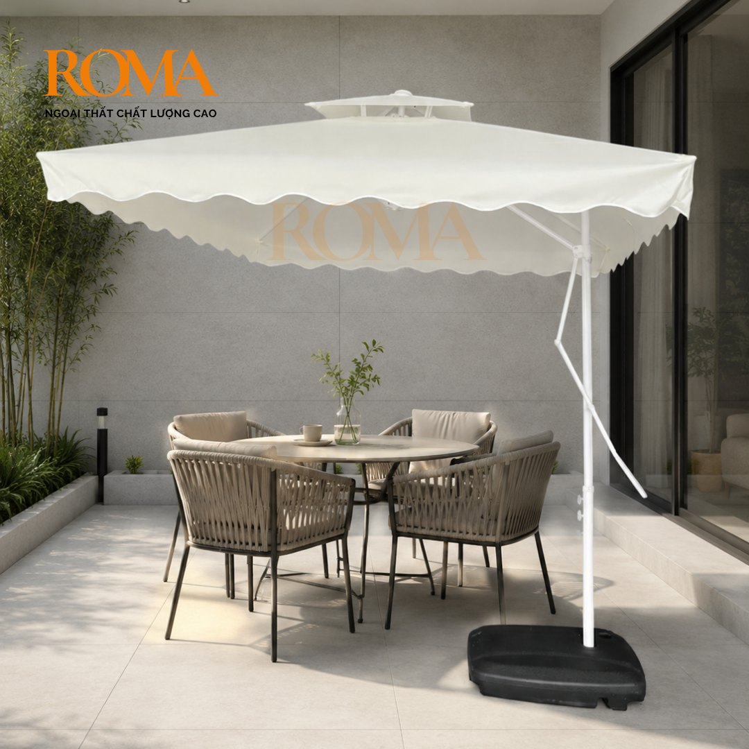 Ô dù lệch tâm vuông 2m5 tay đẩy ROMA R06 màu trắng kem