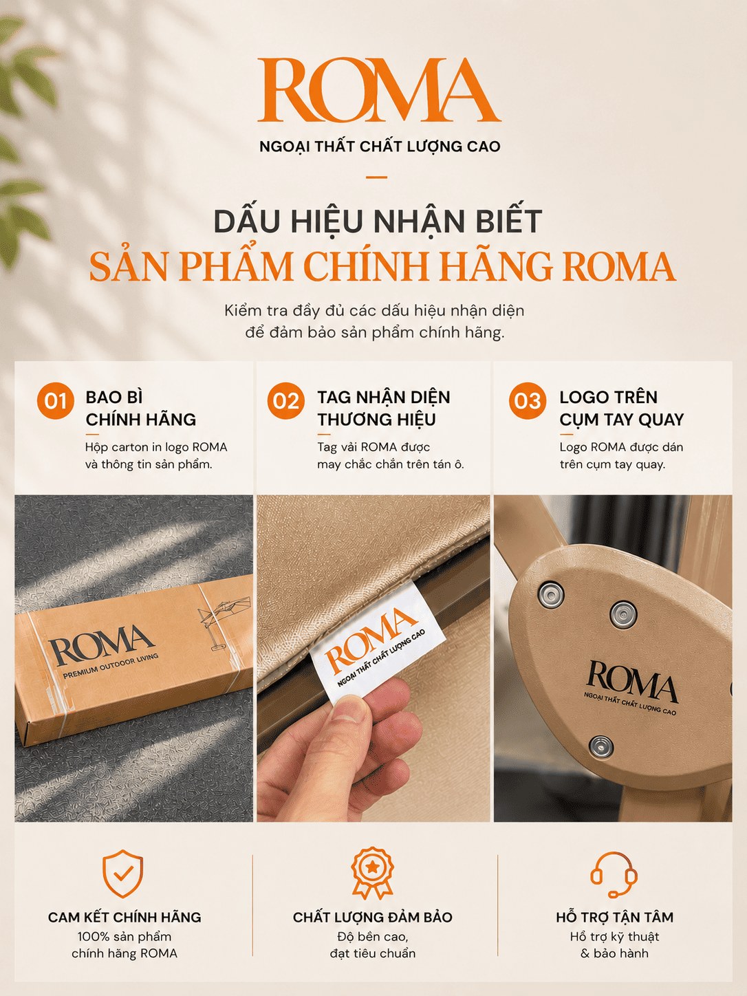 Cách phân biệt ô dù ROMA chính hãng qua tem logo trên vải và bao bì